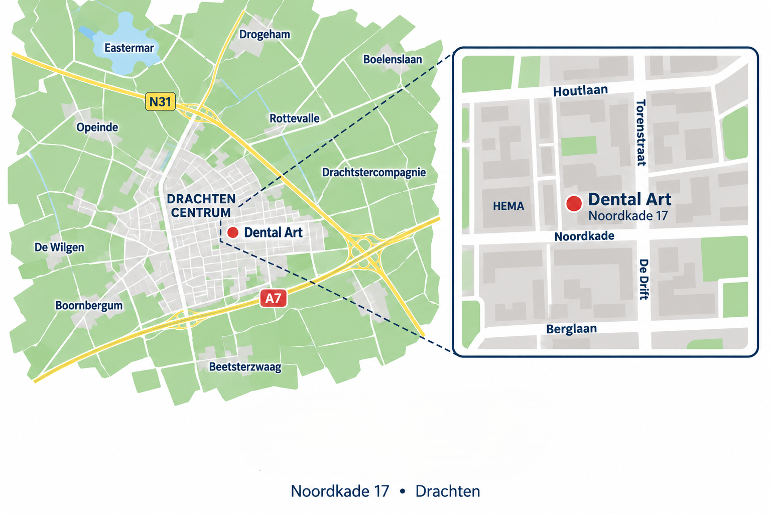 Locatie van Dental Art aan de Noordkade 17 in Drachten